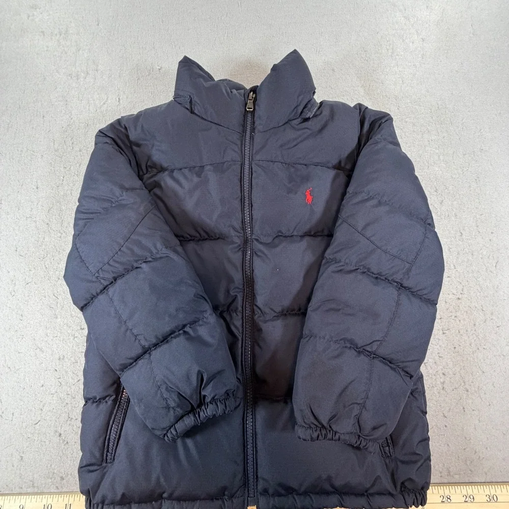 Polo Ralph Lauren Boys 8 Navy Puffer Jacket Red Pony Full Zip Quilted